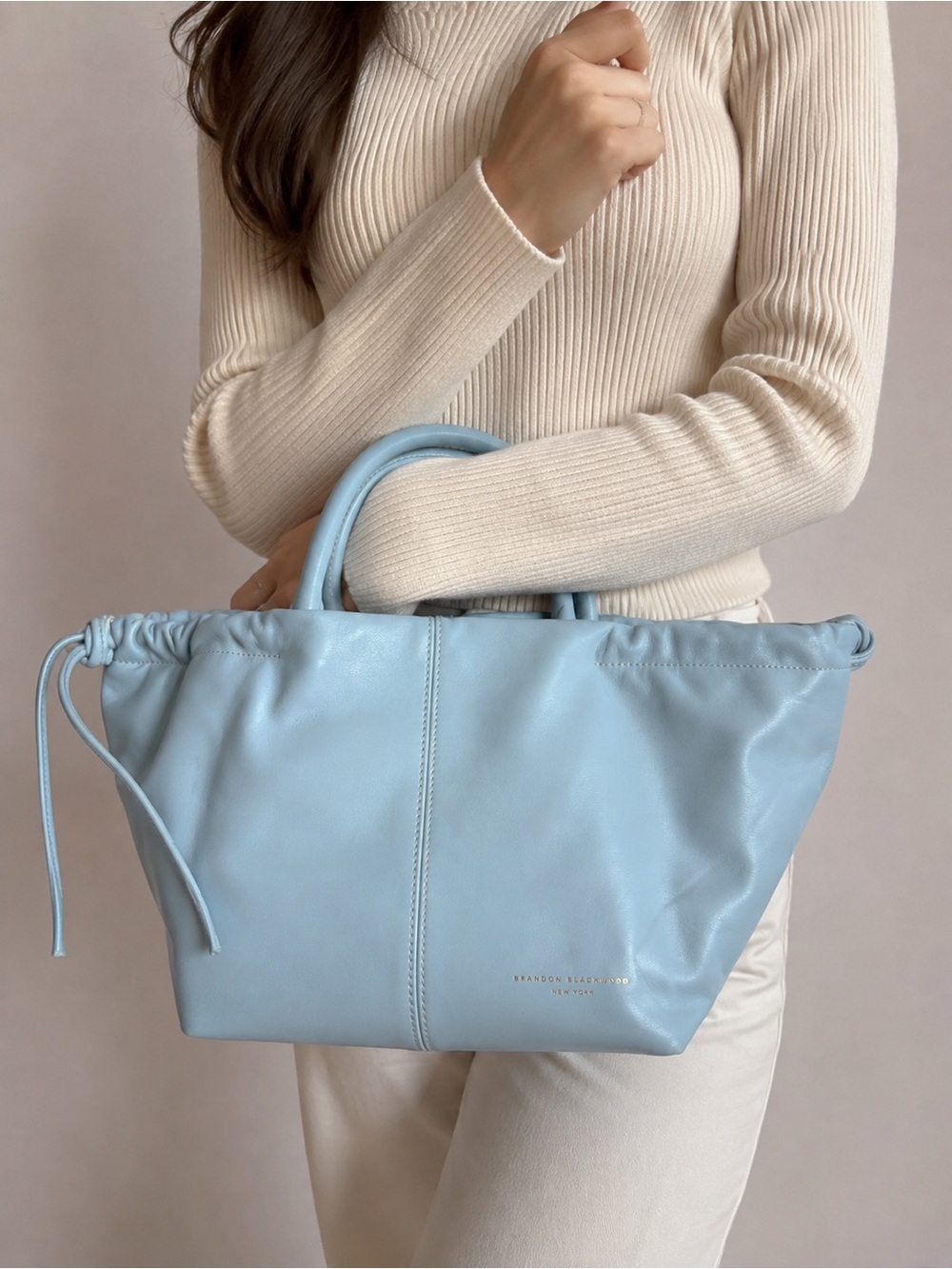 Brandon Blackwood New York Ruched Tote bag- light blue (hard to find color)